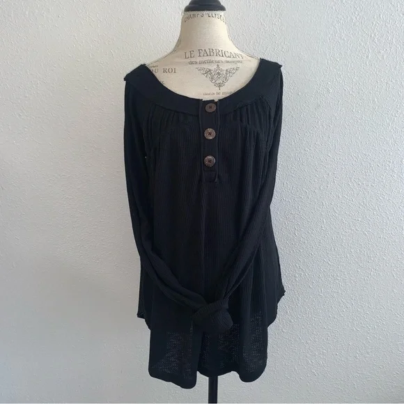 Free People Henley Waffle Knit Longsleeve Blouse - Picture 2 of 10